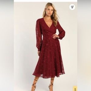 Lulus wrap front burgandy dress